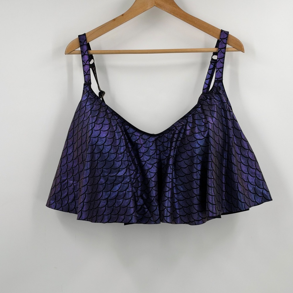 Torrid Purple Iridescent Mermaid Scale Wireless Flounce Bikini Top Size 5 Plus